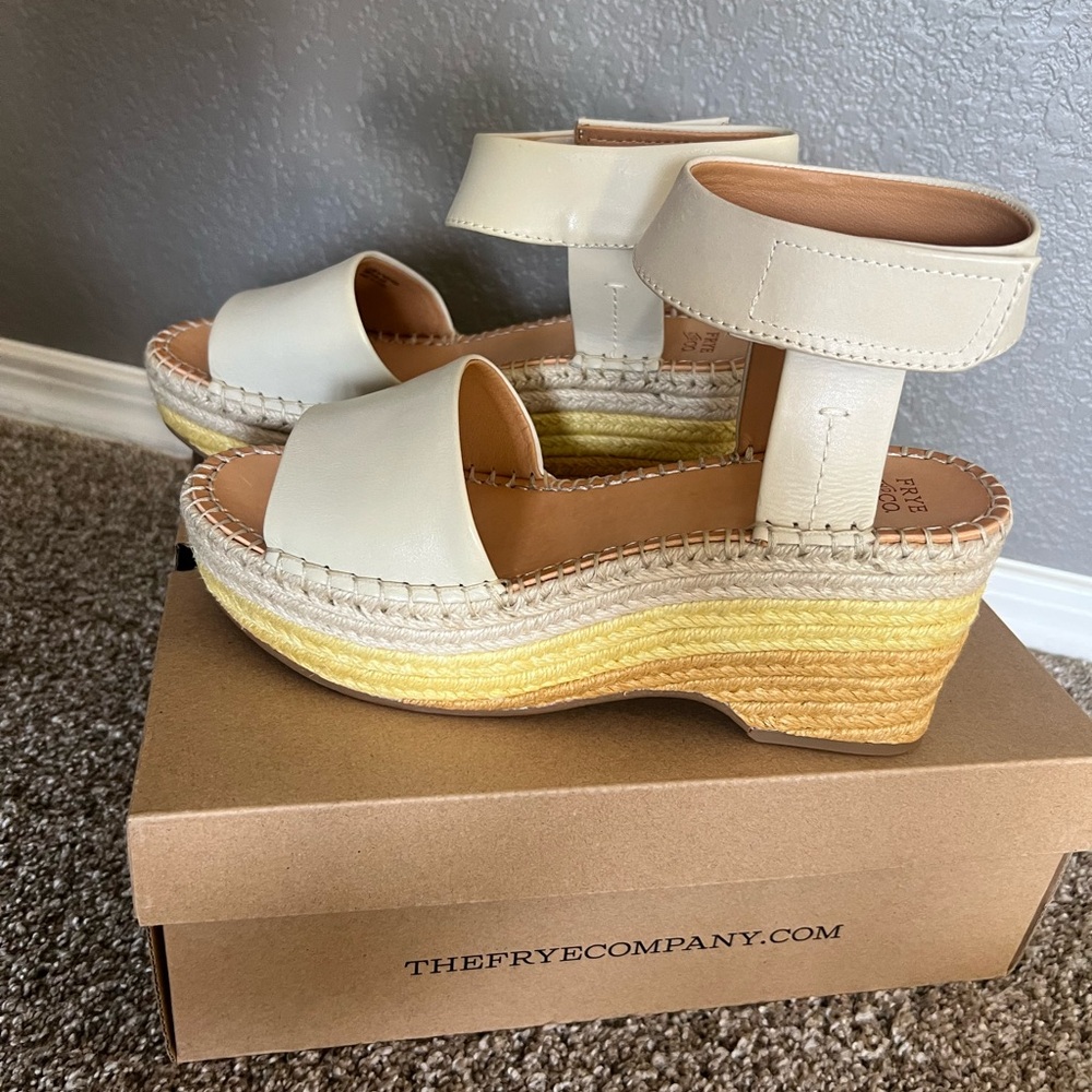 Frye Cream and Yellow Espadrille Platform Shoes